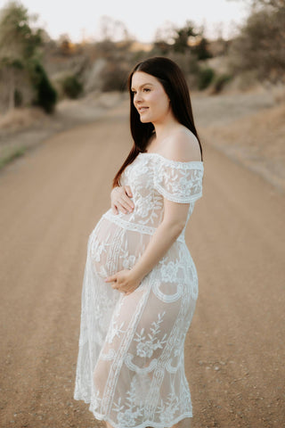 Ethereal Ivory Maternity Dress Hire - Coven & Co Raven Cold Shoulder Dress