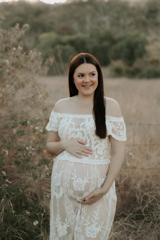One Size Maternity Dress Hire - Coven & Co Raven Cold Shoulder Dress - Sheer Lace Family Photoshoot Dress