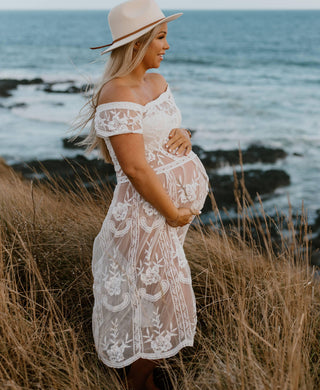 Lace Maternity Dress Hire for Photoshoot - Coven & Co Raven Cold Shoulder Dress
