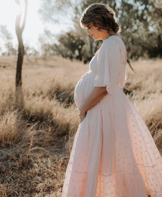 Chic Maternity Dress Hire - Coven & Co Starlight Gown - Pink - Feminine & Flattering - Size S (Aus 6-12)
