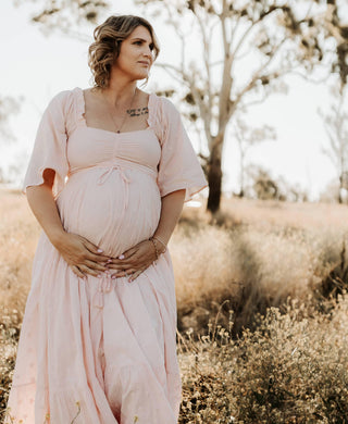 Feminine Beauty Maternity Gown Hire - Coven & Co Starlight Gown - Pink