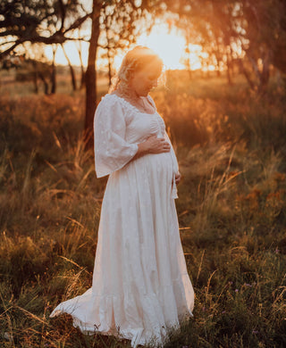 Elegant Maternity Dress Hire Australia - Coven & Co Starlight Gown - White - Versatile & Chic - Sweetheart Neckline - Available in Sizes S, L & XL (Aus 8-16)