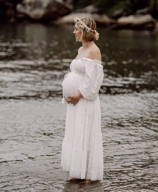 Versatile Maternity Gown Hire - Coven & Co Starlight Gown - White - Suitable for Non-Maternity