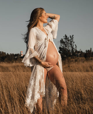 Feminine Lace Robe - Maternity Dress Hire - Coven & Co Stevie Robe