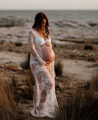 Maternity Dress Hire - Eve Lace Kimono - White - Show off Pregnant Curves