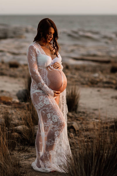 Eve Lace Kimono White Maternity Photoshoot Robe