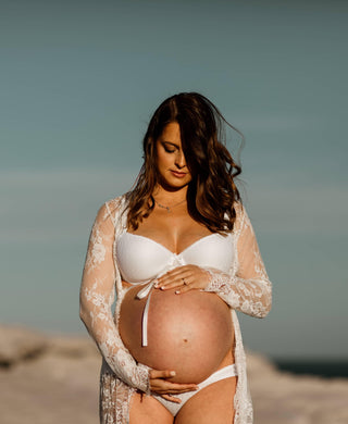 Eve Lace Kimono - White - Perfect for Maternity Photoshoots - Maternity Dress Hire