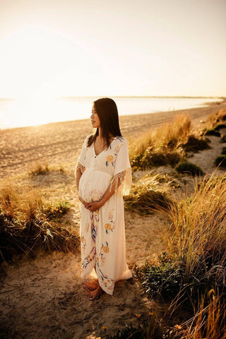 Fillyboo Bojangles Maxi Dress: Button-Up Maternity Maxi Dress Rental in Australia - Maternity Dress Hire - Maternity and Beyond Dresses Australia
