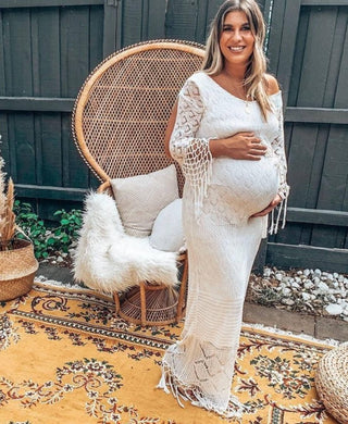 Capture stunning photos with this romantic maternity dress hire - Fillyboo Brooke Crochet Maternity Maxi Dress 