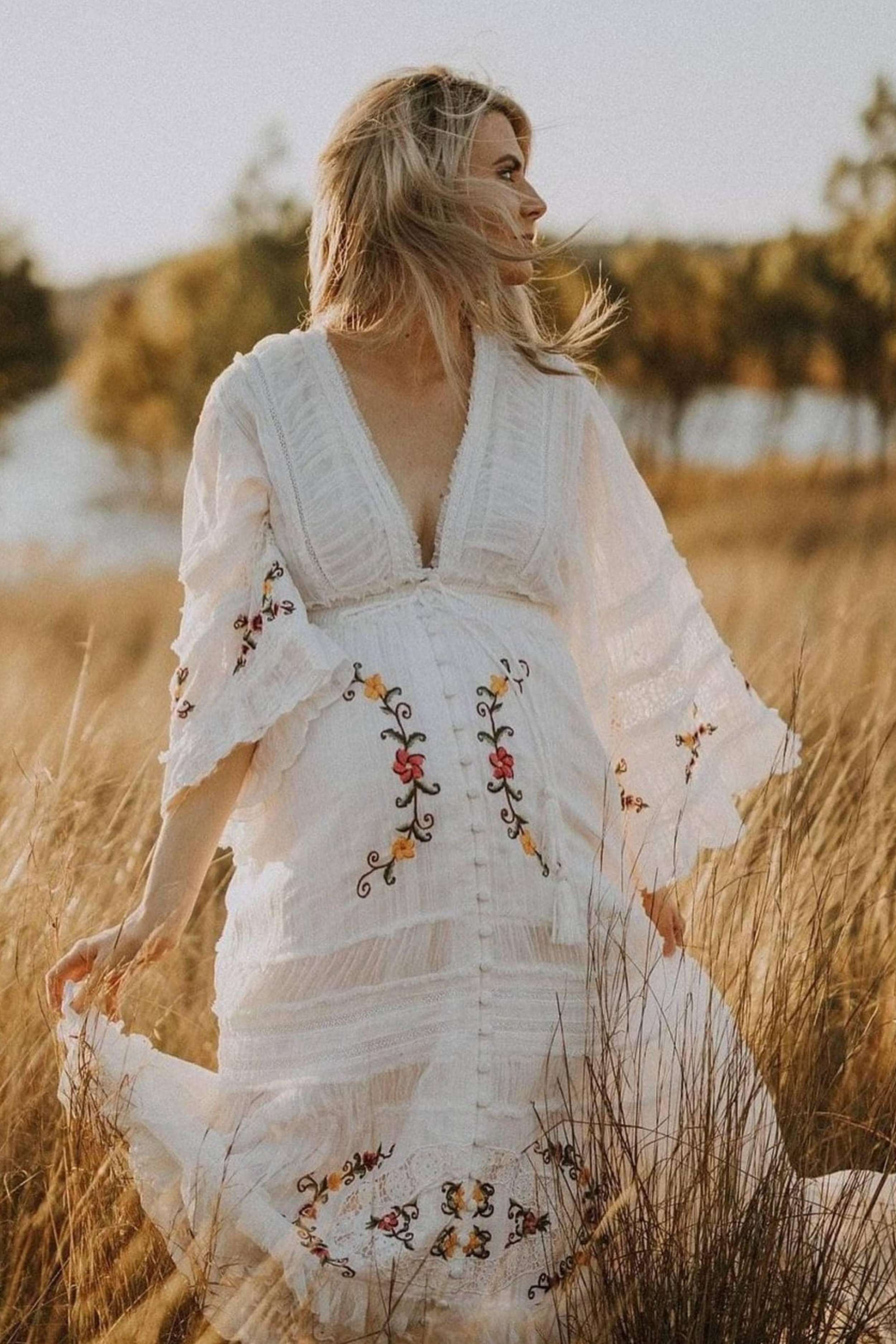 embroidered white dress Maxi Cotton Lace Boho Each embroidered flower is specifically placed so you can dream of being in your own secret garden Summer Lovin Embroidered Mini Dress