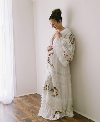 Size L (Aus 10-16) Maternity Dress Hire - Fillyboo Charm Your Way Embroidered Maxi Dress - White