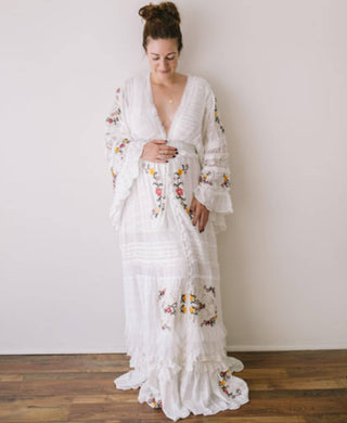 Versatile Kimono or Duster Maternity Dress Hire - Fillyboo Charm Your Way Embroidered Maxi Dress - White