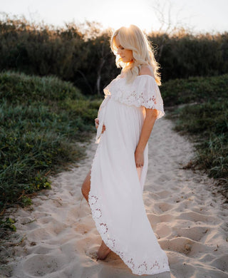 Rent Fillyboo Wonder Years Maternity Maxi Dress - Off-the-Shoulder Maternity Dress Hire - Feminine and Flowy