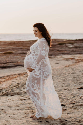 Maternity and Beyond - Fleur Ivory Lace Maxi, Maternity Dress Hire Formal and Beautiful