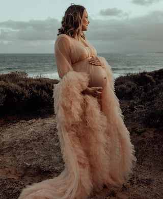 Gigi Tulle Robe - Beige - Maternity Photoshoot Robe - Breathtakingly Beautiful Photoshoot Robe
