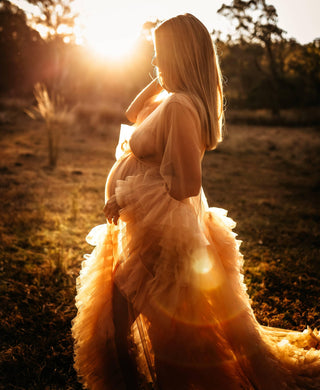 Boudoir Photoshoot Robe Rental - Gigi Tulle Robe - Beige - Maternity Photoshoot Robe - Maternity Dress Hire