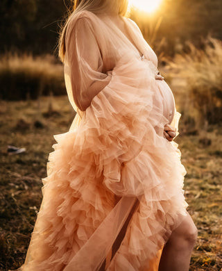 Your go-to Robe Rental - maternity dress hire - Gigi Tulle Robe - Beige - Maternity Photoshoot Robe, fits Aus 8-18