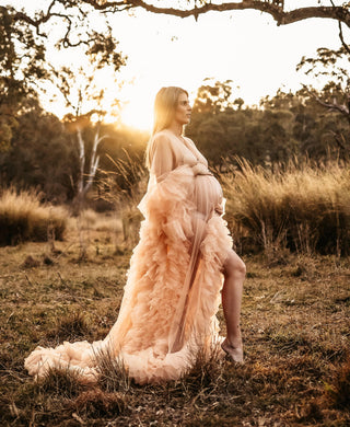 Gigi Tulle Robe - Beige - Maternity Photoshoot Robe - Goddess-Like Maternity Photoshoot Maternity Dress Hire