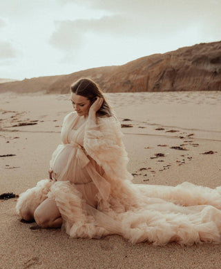 Glamorous Maternity Dress Hire - Gigi Tulle Robe - Beige - Maternity Photoshoot Robe