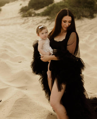 Maternity Dress Hire for Photoshoot- Gigi Tulle Robe - Black - Maternity Photoshoot Robe with Long Train