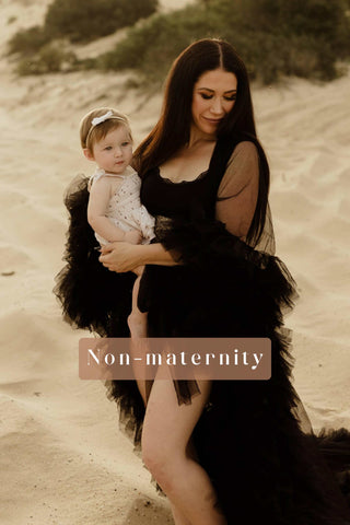 Maternity Dress Hire for Photoshoot- Gigi Tulle Robe - Black - Maternity Photoshoot Robe with Long Train