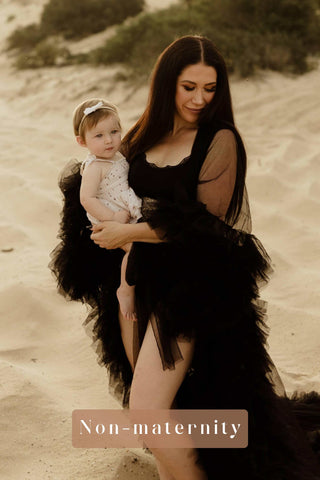 Maternity Dress Hire for Photoshoot- Gigi Tulle Robe - Black - Maternity Photoshoot Robe with Long Train