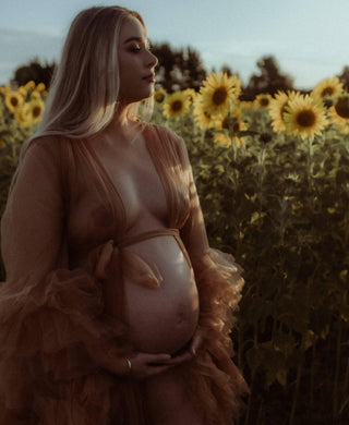 Gigi Tulle Robe - Cinnamon - Maternity Photoshoot Robe - Plus-size maternity dress hire - One Size Robe Rental fits Aus 8-18