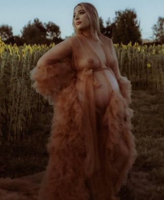 Gigi Tulle Robe - Cinnamon - Maternity Photoshoot Robe Rental - Versatile for Maternity, Motherhood, and Boudoir Shoots - Maternity Dress Hire