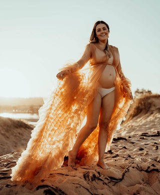 Rent Gigi Tulle Robe - Cinnamon - Maternity Photoshoot Robe - Dramatic Organza Ruffles - Maternity Dress Hire
