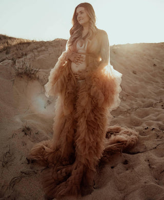 Gigi Tulle Robe - Cinnamon - Maternity Photoshoot Robe Rental - Full of Volume and Drama Maternity Dress Hire