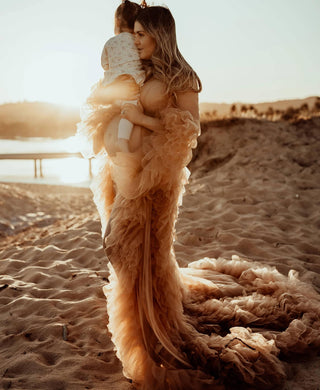 Gigi Tulle Robe - Cinnamon - Maternity Photoshoot Robe for Maternity and Beyond Maternity Dress Hire