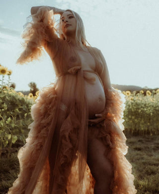 Gigi Tulle Robe - Cinnamon - Maternity Photoshoot Robe - Warm Beige Colour for Photoshoots Maternity Dress Hire