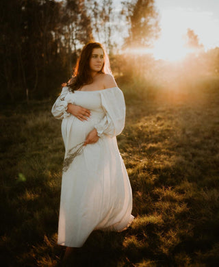 Maternity Dress Hire - Girl And The Sun Paros Maxi Dress - Oatmeal - Romantic Vintage Style - 30% Linen 70% Cotton