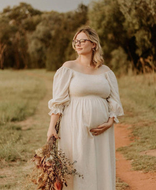 Maternity Dress Hire - Girl And The Sun Paros Maxi Dress - Neutral Baby Shower Dress