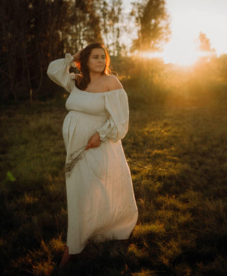 Maternity Dress Hire - Girl And The Sun Paros Maxi - Neutral Oatmeal Color - 30% Linen 70% Cotton