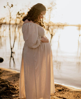 Maternity Dress Hire - Girl And The Sun Paros Maxi Dress - Oatmeal - 30% Linen 70% Cotton - Photo Shoot or Baby Shower