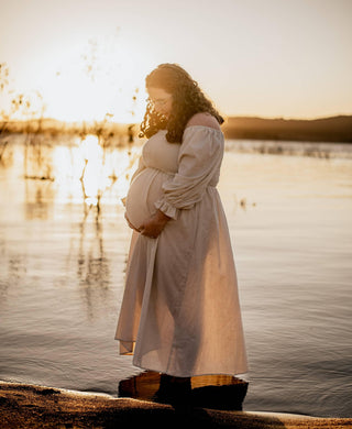Capture stunning photos with this romantic maternity dress hire - Girl And The Sun Paros Maxi Dress