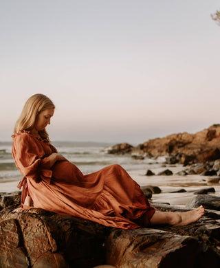 Maternity Dress Hire - Hazel & Folk Emmaline Maxi Gown - Cinnamon - Capture stunning photos - Hire now for maternity and beyond!