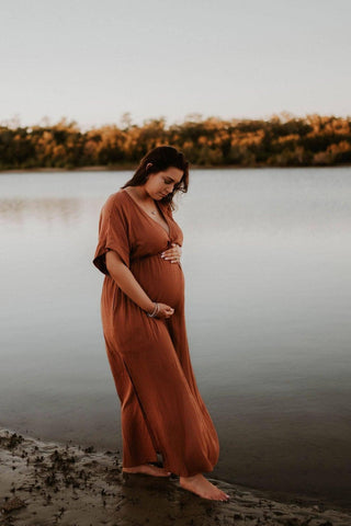 Hazel & Folk Melody Maxi - Cinnamon: Size M Maternity Dress Hire - Size L Maternity Dress Hire