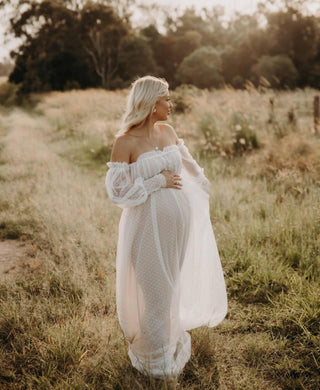 Goddess Vibes: Isadora Tulle Maternity Maxi Gown with Nude Lining - Dreamy and Ethereal Maternity Dress Hire