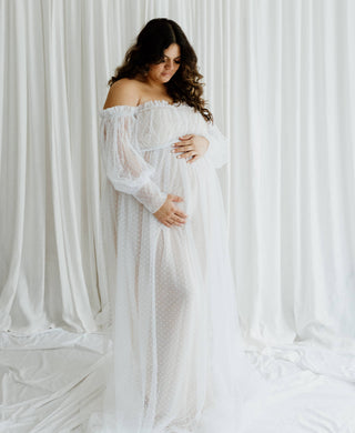 Timeless Plus Size Maternity Dress Hire - Isadora Tulle Maternity Maxi Gown with Nude Lining