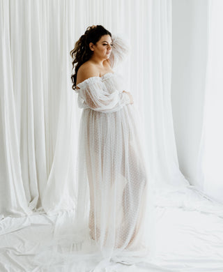Nude Lined Plus Size Maternity Dress Hire Elegance - Isadora Tulle Maternity Maxi Gown with Nude Lining