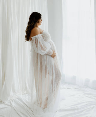 Maternity Photoshoot Perfection - Isadora Tulle Maternity Maxi Gown with Nude Lining - Plus Size Maternity Dress Hire