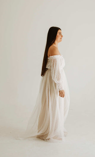 Off the shoulder wedding dress hire