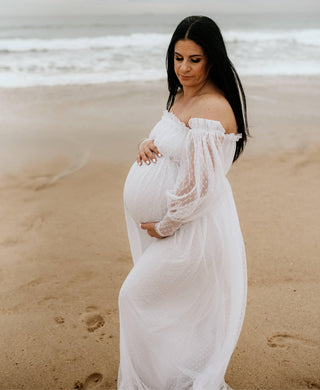 Bump-Friendly Isadora Tulle Maternity Maxi Gown with White Lining - Tulle Maxi Maternity Dress Hire