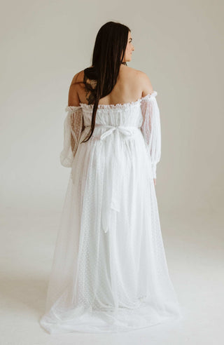 Off the shoulder wedding dress hire