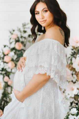 Off-Shoulder Maternity Gown - Jaase Georgie Lace Maxi Dress - Maternity Dress Hire
