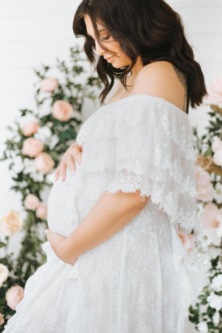 Romantic Frill Maternity Dress Hire - Jaase Georgie Lace Maxi Dress