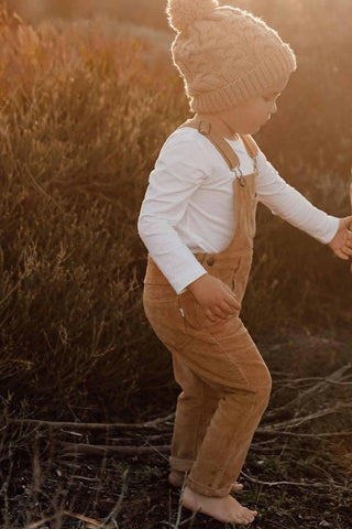 Versatile gender-neutral outfit Australia: Jamie Kay Jordie Overall - Barley - Boy Outfits For Hire - Brown Overall Outfit for Boys Australia