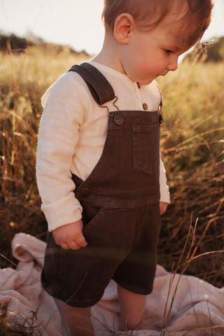 Stretchy denim material boy outfits for hire Australia: Jamie Kay Reign Short Overall - Juniper - Boy Outfit for Photoshoots Australia